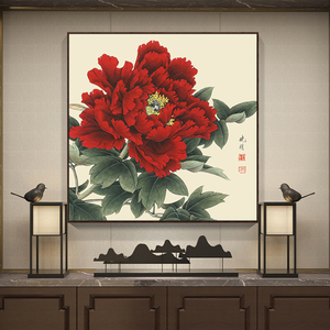 牡丹花挂画国画客厅玄关装饰画过道背景墙花开富贵餐厅壁画招财画