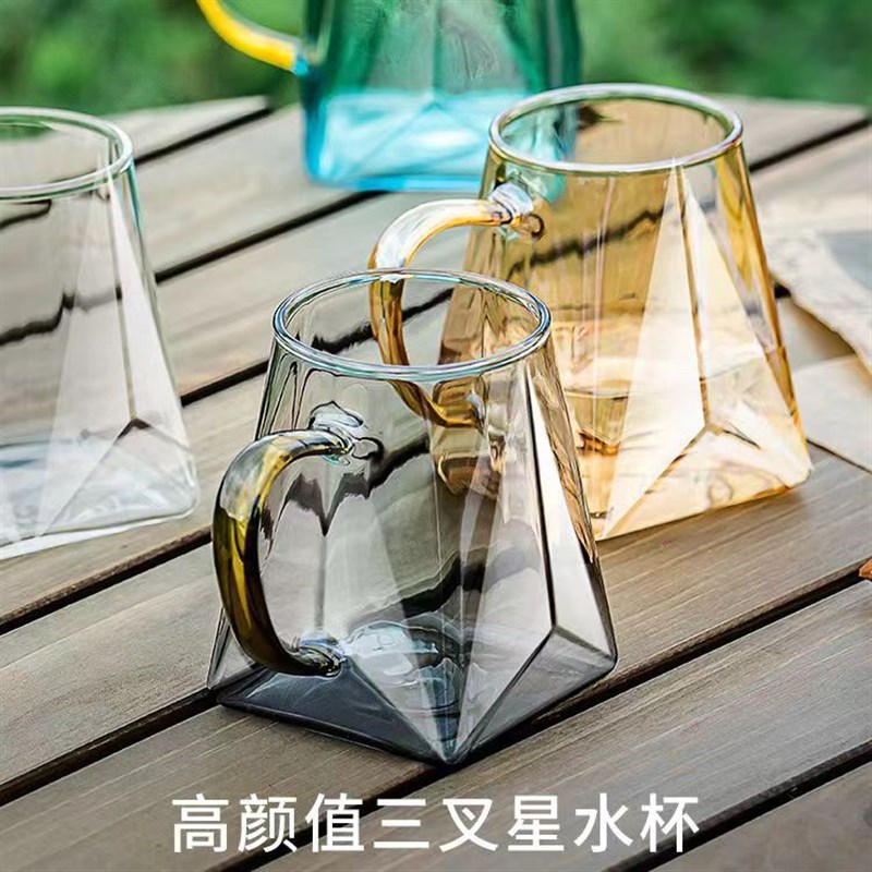 杯子高级感轻奢玻璃杯家用喝水带把手泡花茶杯耐高温待客创意套装