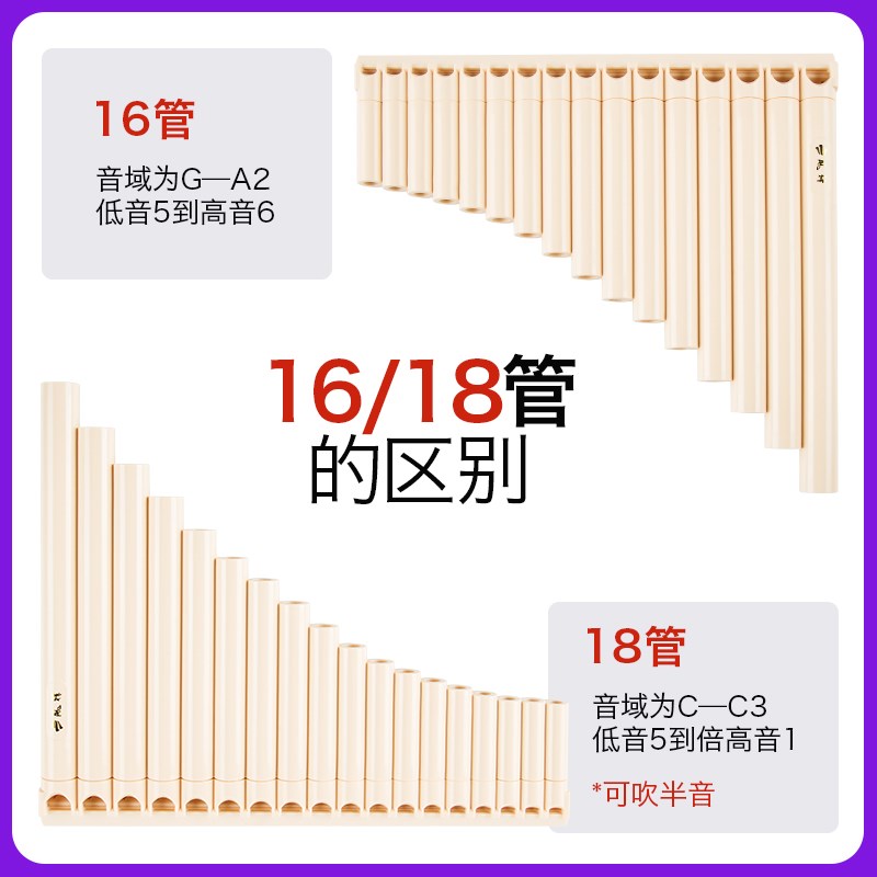 风律排笛16管18管学生初学入门学校教学演奏专用 成人易学排箫C调