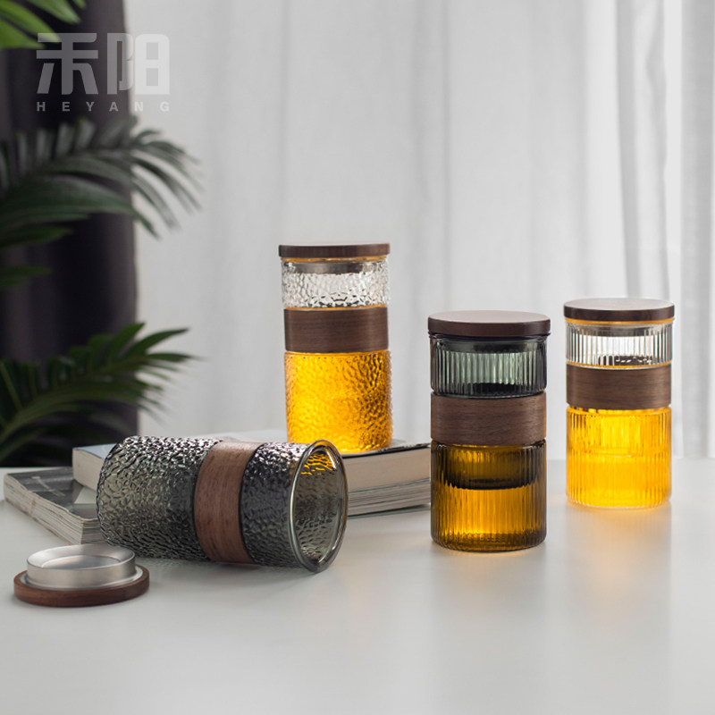禾阳 玻璃茶杯男女新款茶水分杯大容量泡茶杯家用带盖防烫水杯