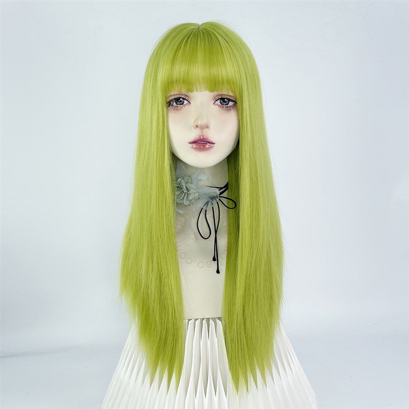 绿色假发全头套女荧光绿蜥蜴绿y2k彩色长直发doll感lolita万用cos