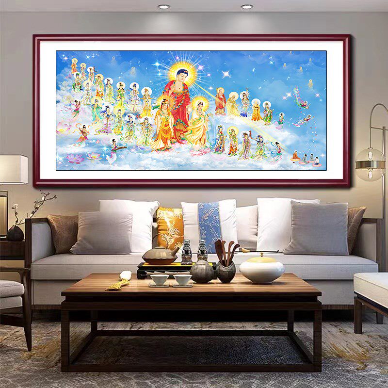 西方接引图挂画 画竖版西方极乐世界全景图壁画 画阿弥陀佛高清庄