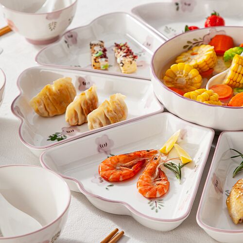 紫萱花团圆拼盘餐具组合套装家用圆桌年夜饭家庭拼盘盘子陶瓷碗碟