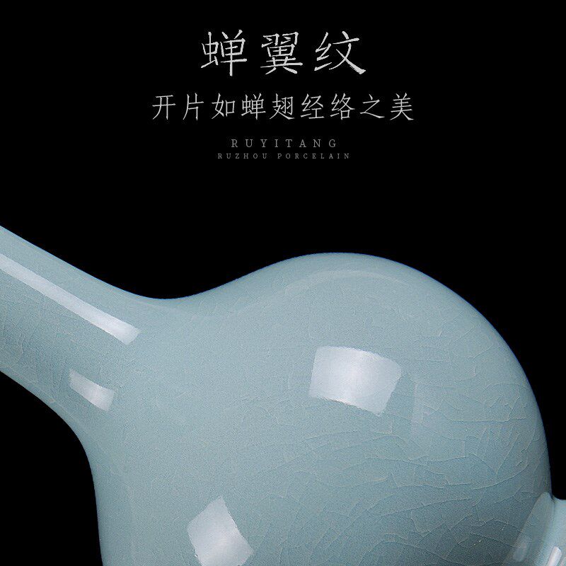 仿古汝窑陶瓷花瓶青瓷冰裂纹瓷器中式简约高端客厅博古架装饰摆件