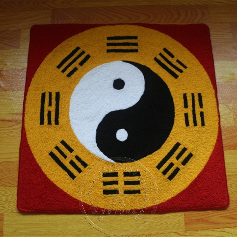 土黄色 太极 阴阳 先天 八卦图 圆地毯 地垫 打坐垫 防滑防潮毛毯