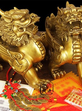 黄铜貔貅摆件招财皮丘一对办公室摆 聚财家居客厅办公室玄关摆件