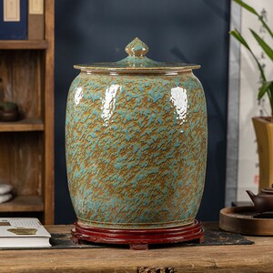 加厚陶瓷米缸油缸水桶20/30/50/100斤景德镇带盖防潮虫密封茶叶罐