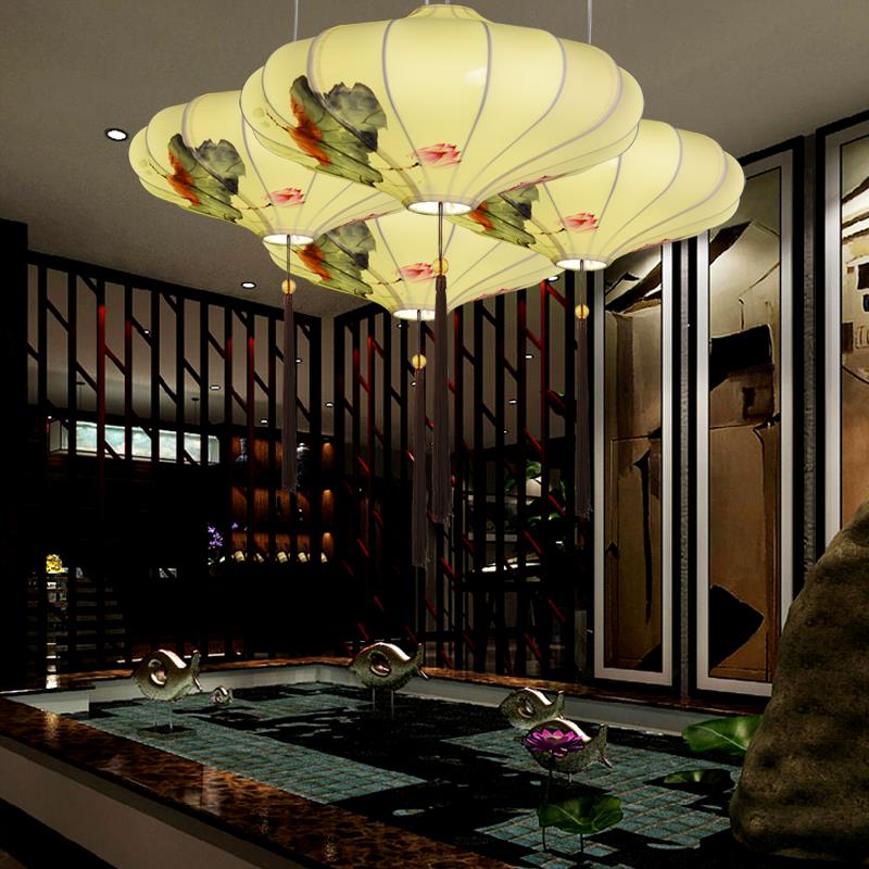 灯笼灯吊灯新中式禅意餐厅灯茶楼仿古手绘中国风布艺创意古典灯具