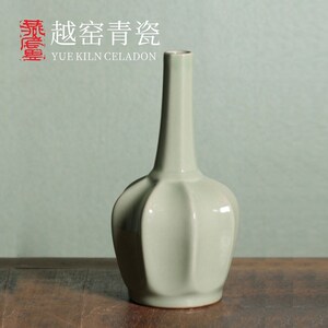燕庐龙腾越窑青瓷秘色瓷八棱净瓶中式复古风陶瓷居家客厅唐代复刻