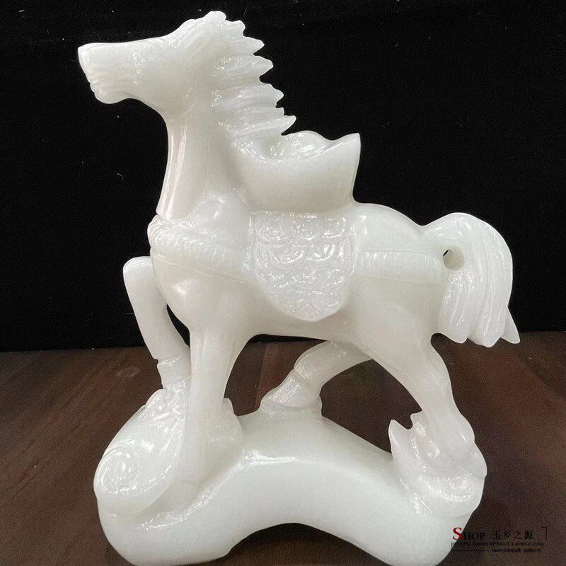 马上发财摆件天然白玉新中式家居客厅老板领导办公桌装饰品工艺品