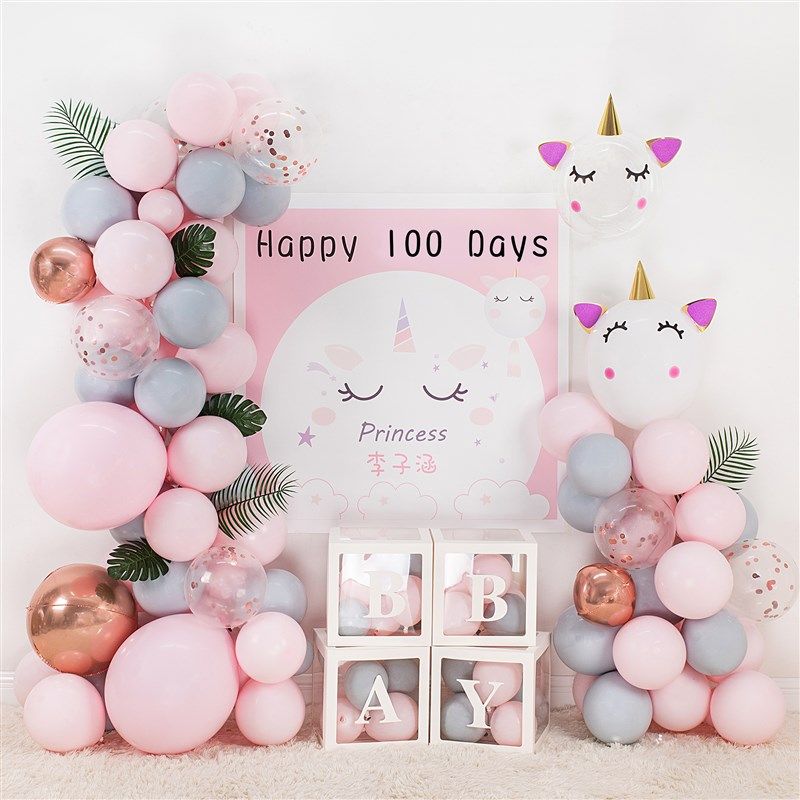 男女孩宝宝百天百日宴布置装饰满月100天百岁生日周岁背景墙海报1