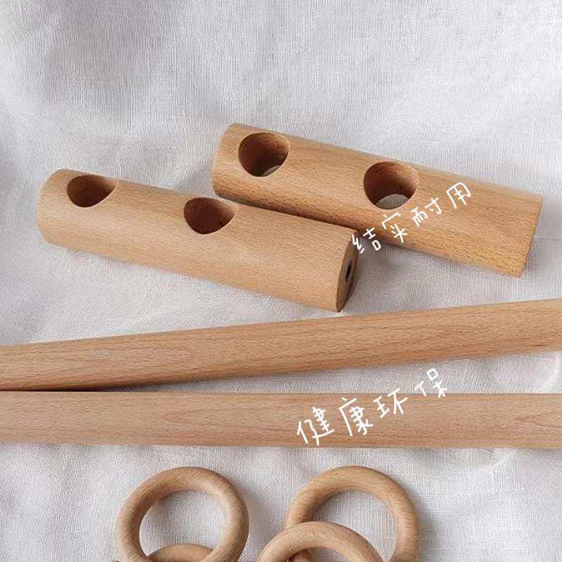 日式新款窗帘杆实木罗马杆门帘杆打孔侧装窗杆挂钩式圆孔新原木风