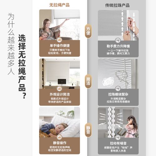 慕安娜免打孔蜂巢帘窗帘无绳推拉卫生间厨房防水蜂窝帘遮光遮阳