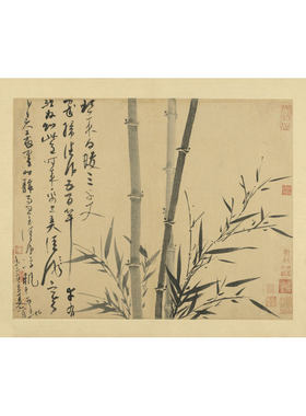 新中式装饰画吴镇墨竹谱册竹报平安花鸟画挂画客厅沙发玄关画国画