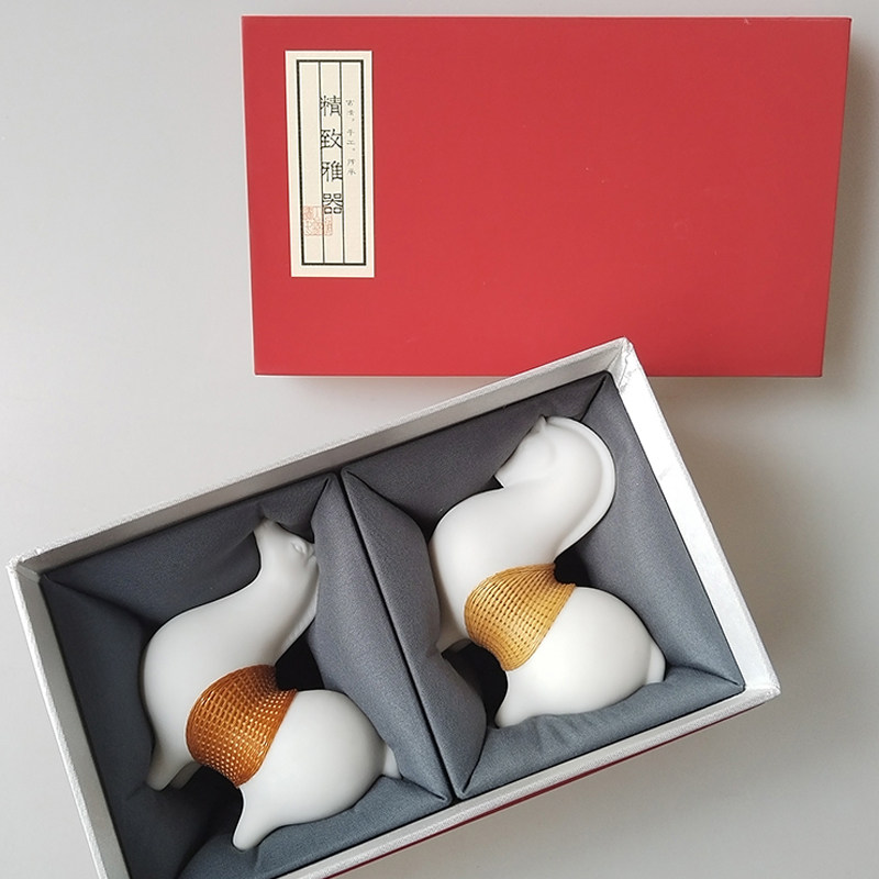 竹丝扣瓷摆件白马生日礼物商务送礼瓷胎竹编四川非遗特色礼品手工