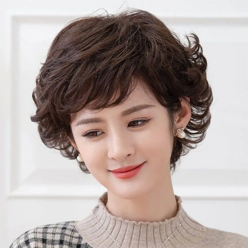 全头假发女短发中老年短卷发蓬松反翘假发妈妈款遮白发全真发头套