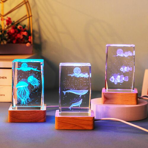 海洋生物水晶摆件治愈系办公室桌面装饰小夜灯高级感送人生日礼物
