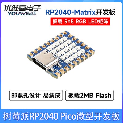 适用树莓派RP2040 Pico微型开发板55 RGB LED矩阵开发板模块