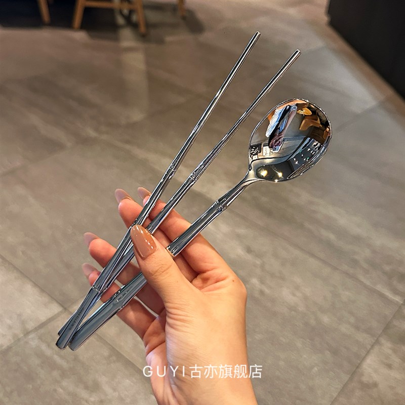 韩式勺筷套装!出口高端设计1810不锈钢主餐勺子吃饭勺便携筷子