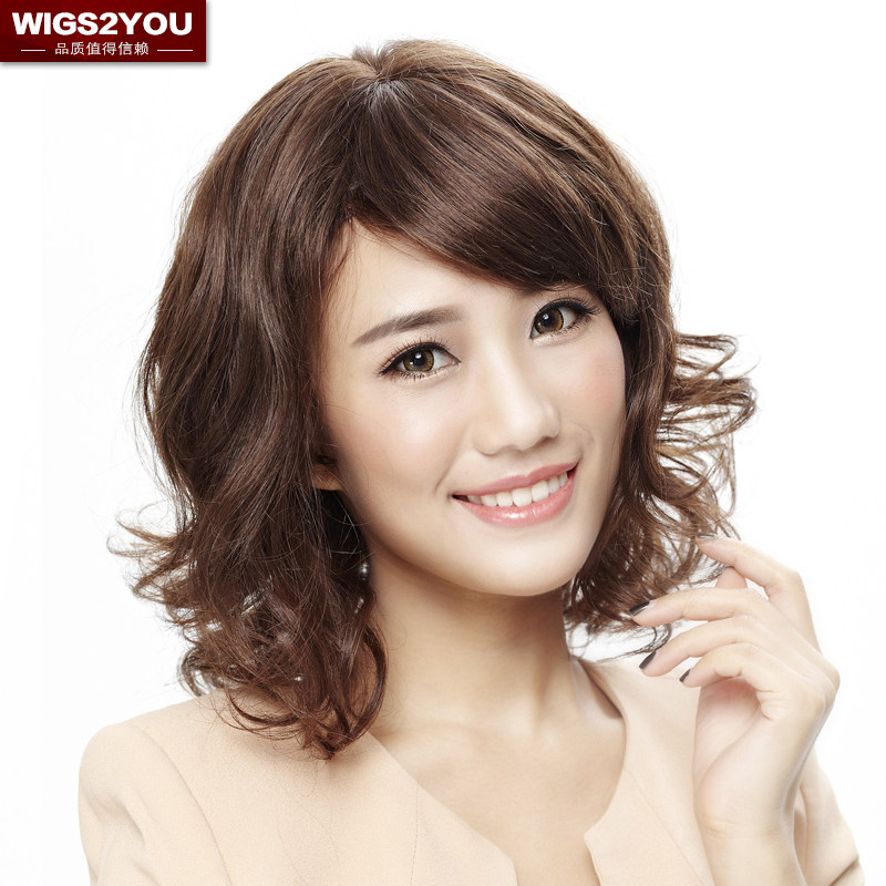 wigs2you高端假发 女士真人发丝短卷发套 修脸中长卷发梨花头真发