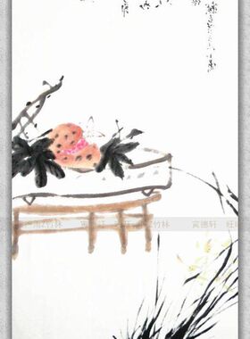 纯手绘国画仿名人字画名家潘天寿条幅禅意水墨兰花石榴图花鸟挂画
