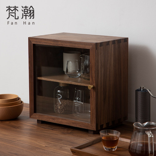 梵瀚黑胡桃木杯子桌面收纳盒水z杯茶具防尘置物架化妆品零食储物