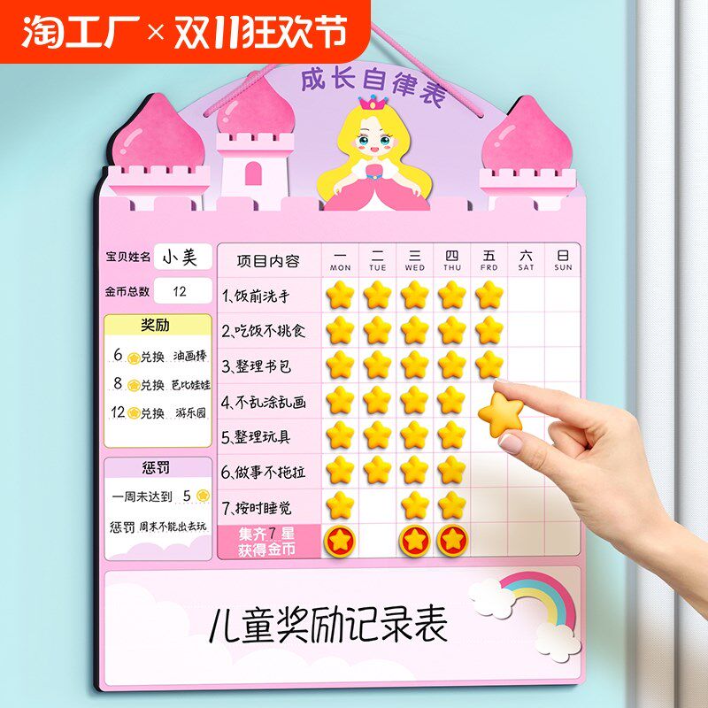 儿童成长自律表e磁吸墙贴计划表记录奖励孩子的积分卡家庭版好习