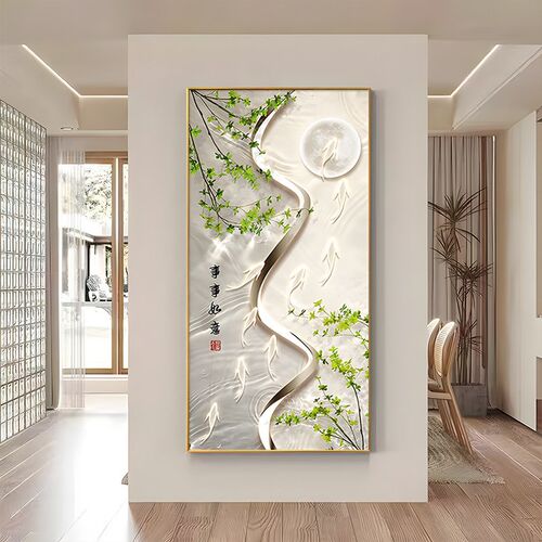 现代简约入户玄关装饰画九鱼聚财图走G廊过道壁画客厅对门高级挂