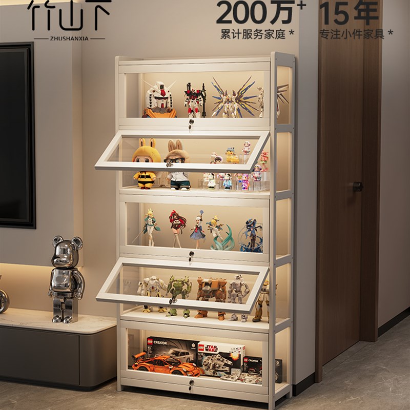 货架展示b柜产品陈列柜透明化妆品首饰防尘收纳带灯带锁产品展示