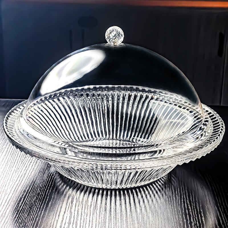 水晶玻璃盆水果盘l果盘凉菜沙拉托盘自助餐展示罩带盖大号商用高