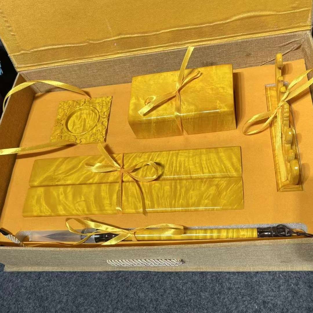 金丝楠木阴沉木文房四宝五件套满水波木制品木质工艺品闪电纹摆件