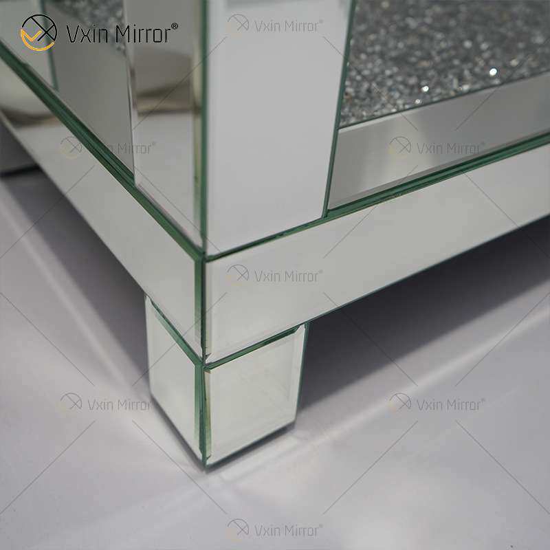 外贸碎钻边桌镜面咖啡桌方形装饰条几玻璃轻奢coffee side table
