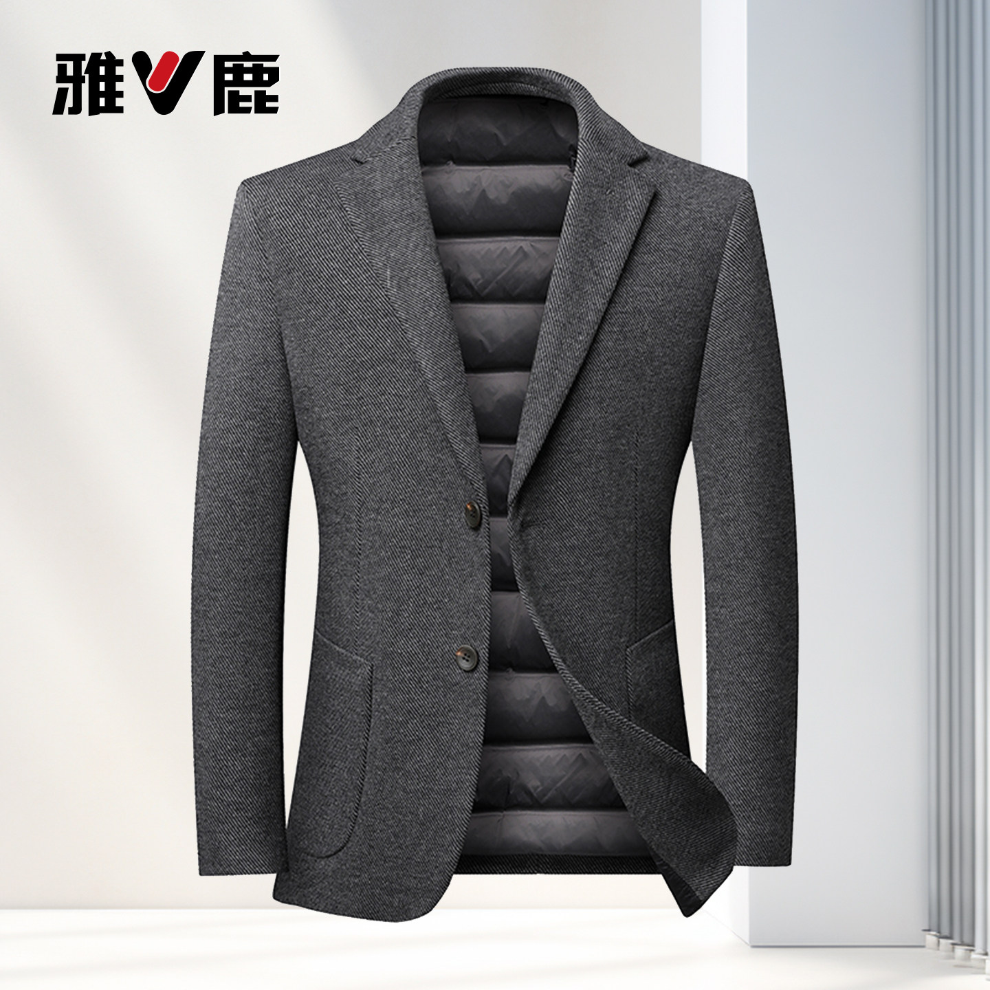 雅鹿秋冬季羽绒内胆商务休闲防风服御寒保暖中年爸爸西装外套正品