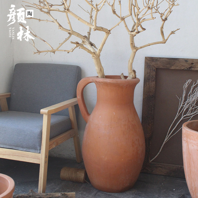 乡村美式花盆复古红陶花盆乡村美式花盆文艺红陶盆欧式陶罐庭院