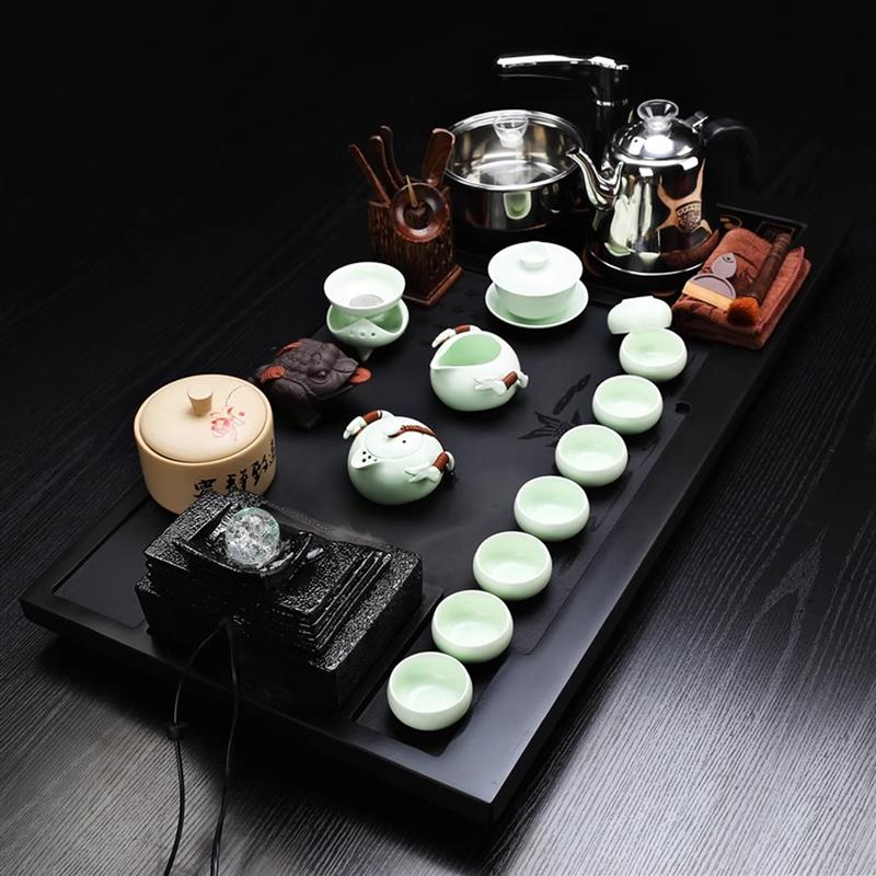 整块乌金石茶盘家用全自动一体茶具套装客厅功夫电磁炉泡茶台茶海