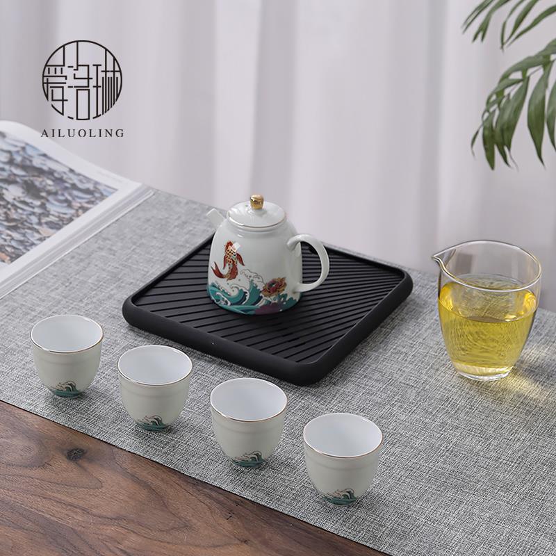 爱洛琳 日式简约功夫茶具整套礼盒家用 办公室会客小套泡茶壶茶盘