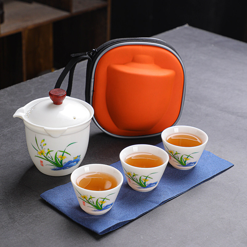 旅行茶具便携式收纳包简约陶瓷家用室外泡茶器小套装户外高档茶具