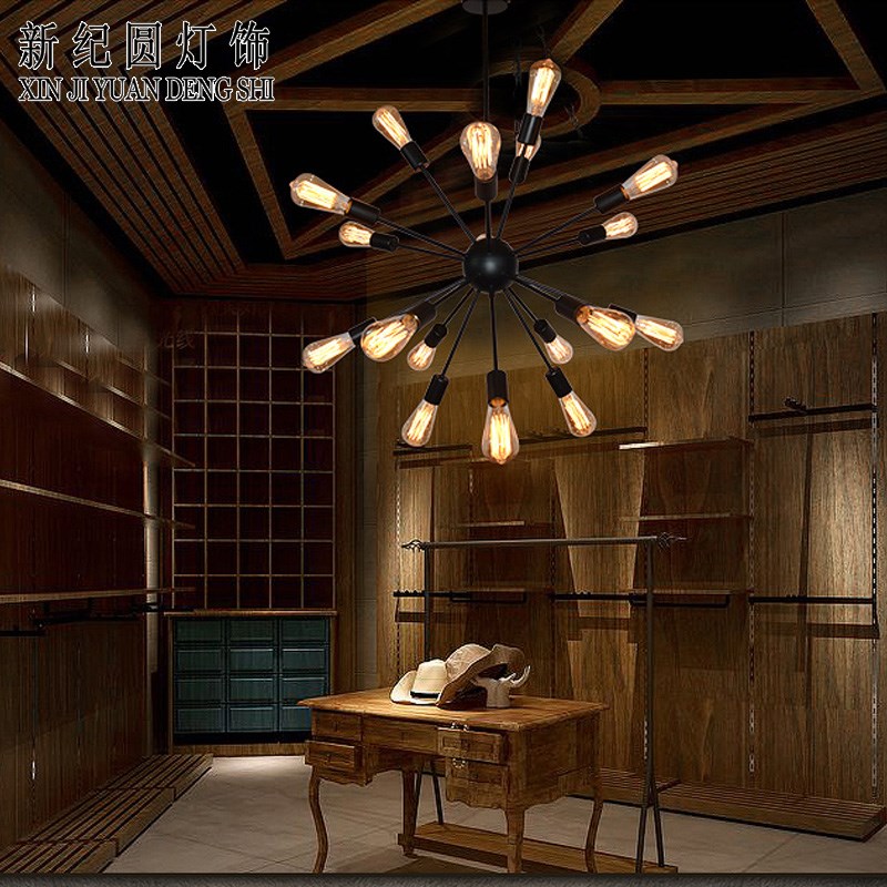 工业风灯具美式创意个性餐厅灯酒吧吧台多头人造卫星铁艺蜘蛛吊灯