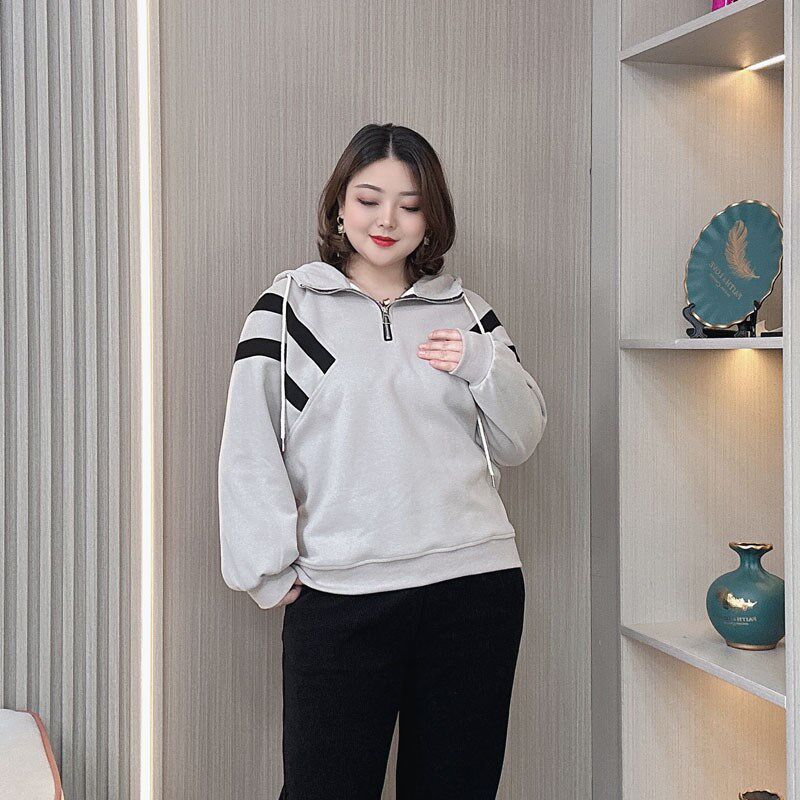 2024春秋季新款大码女装胖mm宽松连帽休闲卫衣女显瘦拉链百搭上衣