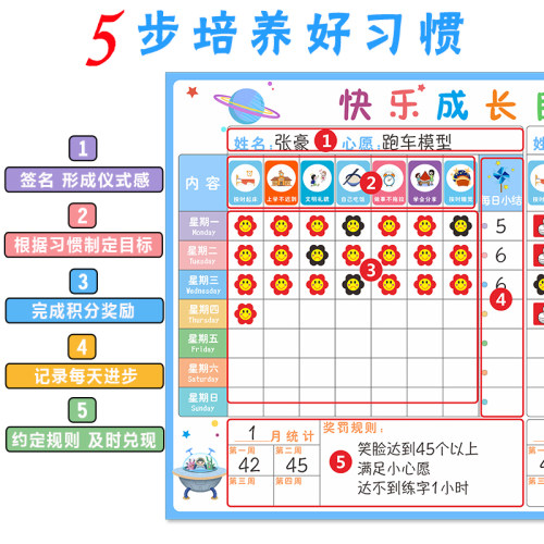 家庭二宝自律表墙贴开学儿童成长好习惯养成表奖励贴纸学习计划表