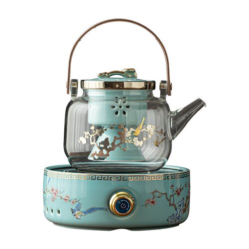 喜上眉梢网红围炉煮茶家用室内黑晶炉小型玻璃蒸茶器煮茶壶套组