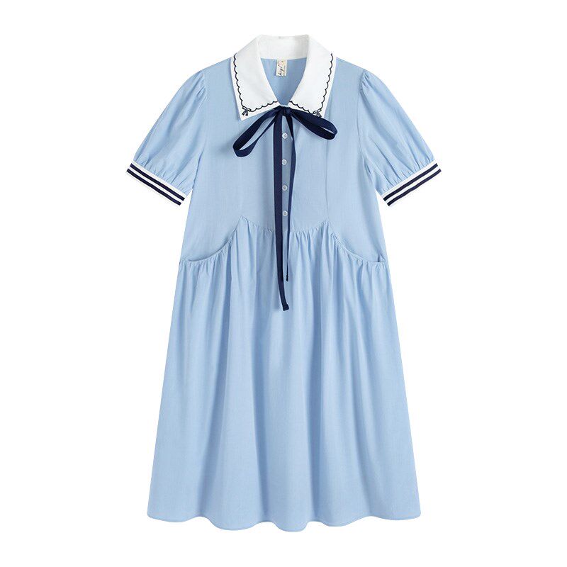 初中生连衣裙夏季新款2024学生大童中长裙子过膝高中生少女孩浅蓝