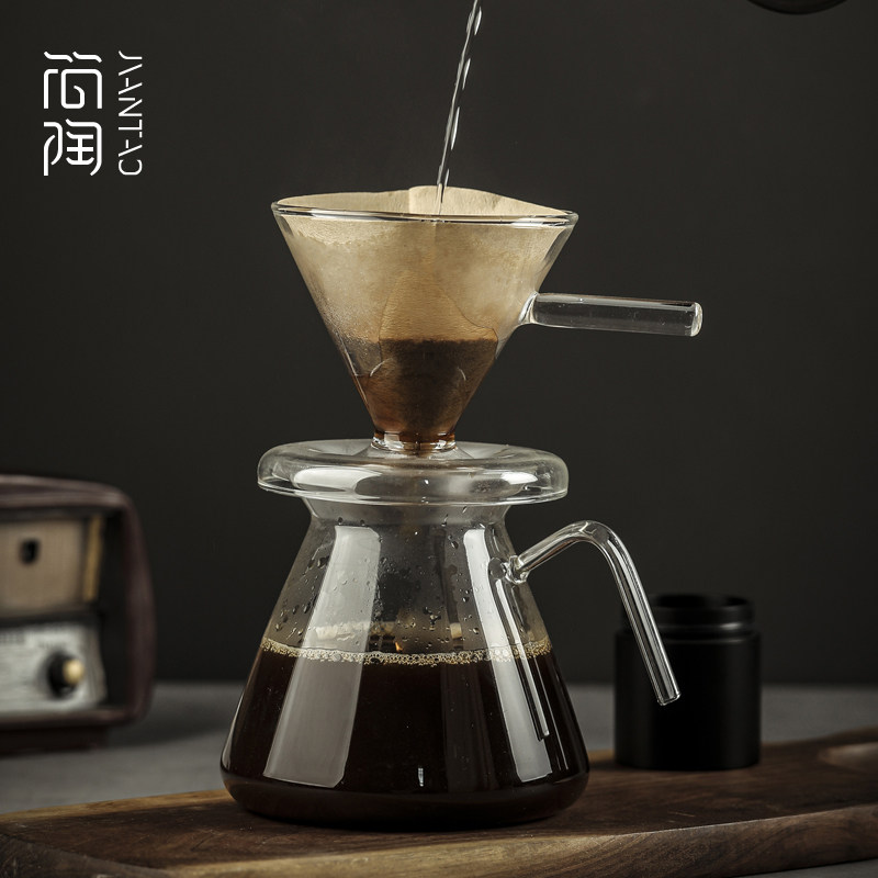 玻璃滴滤咖啡家用手冲咖啡壶V60型滤杯子简O约咖啡过滤分享壶套装