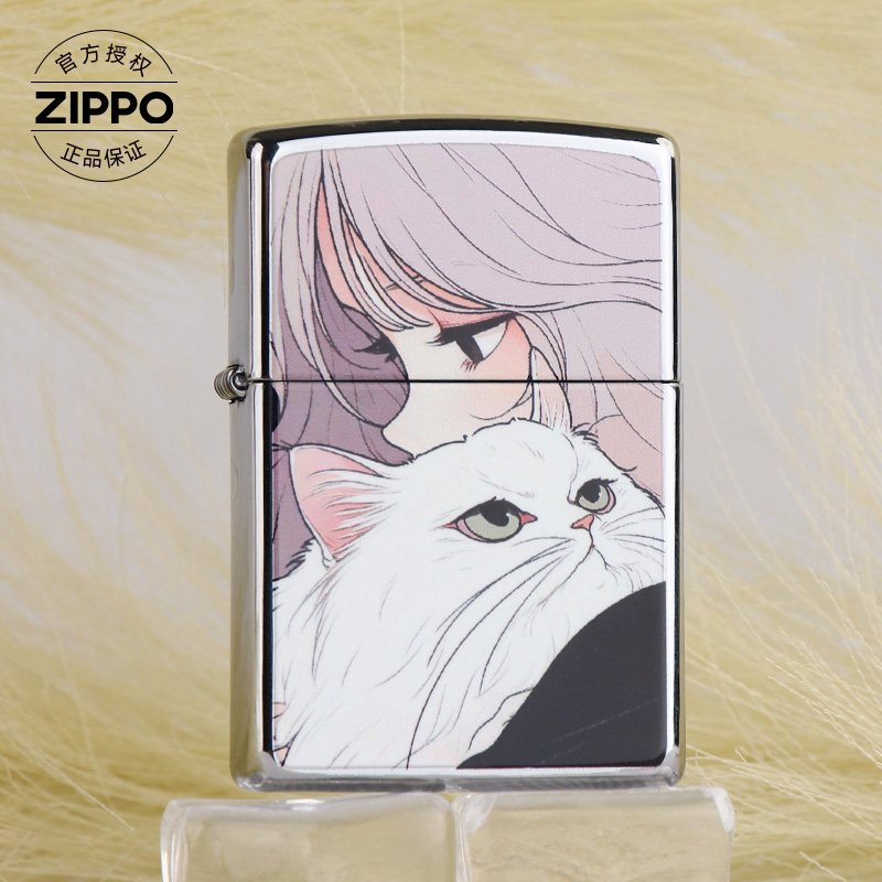 ZIPPO之宝抱猫少女镜面打火机