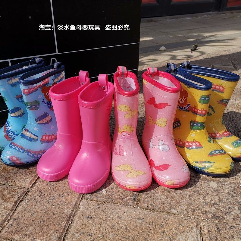 卡通小学生儿童雨鞋男女宝可w爱防水防滑雨靴小孩水鞋轻便跟脚鞋