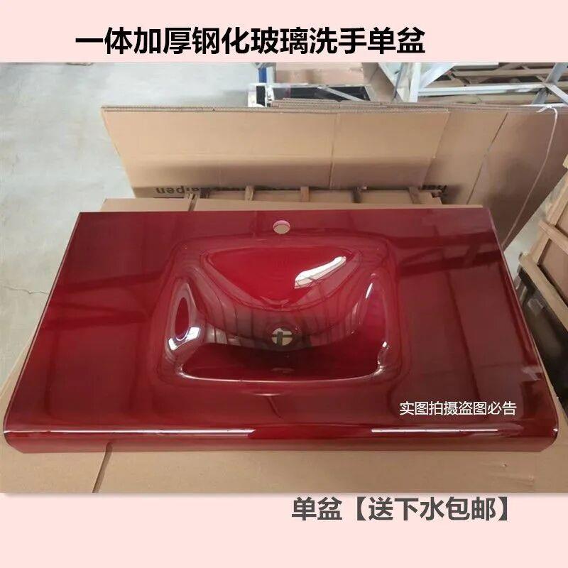 钢化玻璃洗脸盆洗漱台挂墙u式一体加厚陶瓷盆简易洗脸盆挂墙洗漱