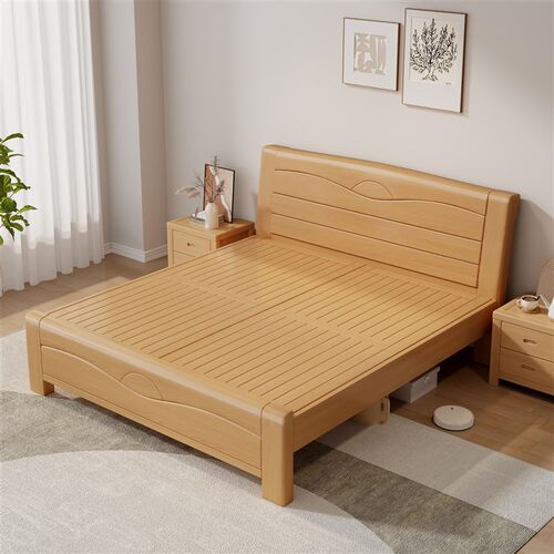 榉木实木床现代简约1.8米主卧储物大床G1.5米双人床1.2米小户型床