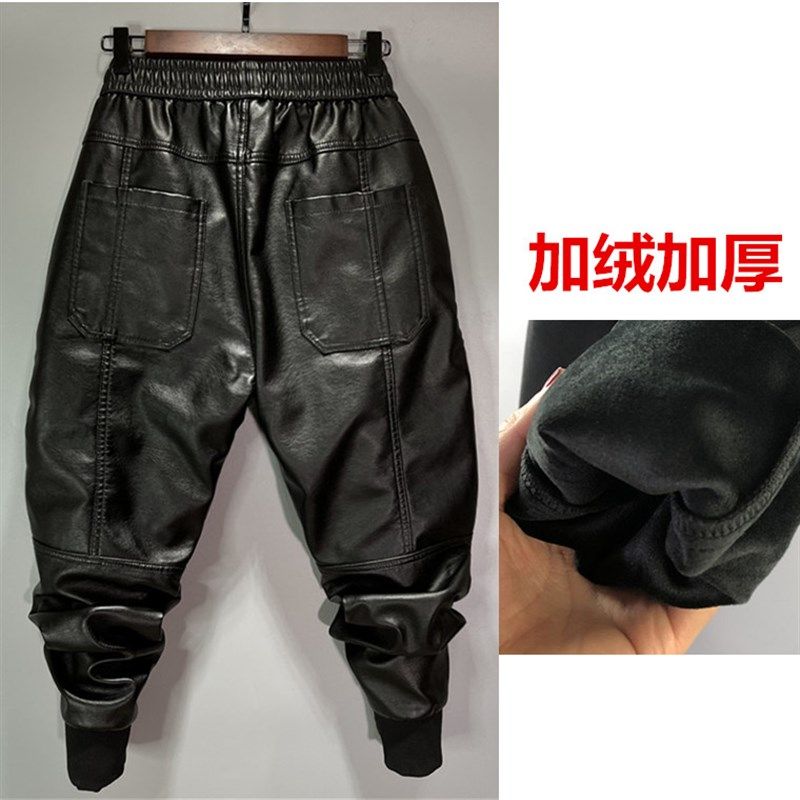 冬季皮裤加绒加厚男大码防风个性机车裤六个兜P仿皮PU束脚宽松长