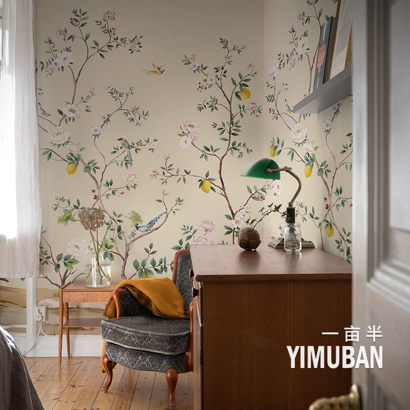 美式花鸟定制壁画电视背景墙壁纸客厅卧室沙发S墙纸壁布餐厅墙布