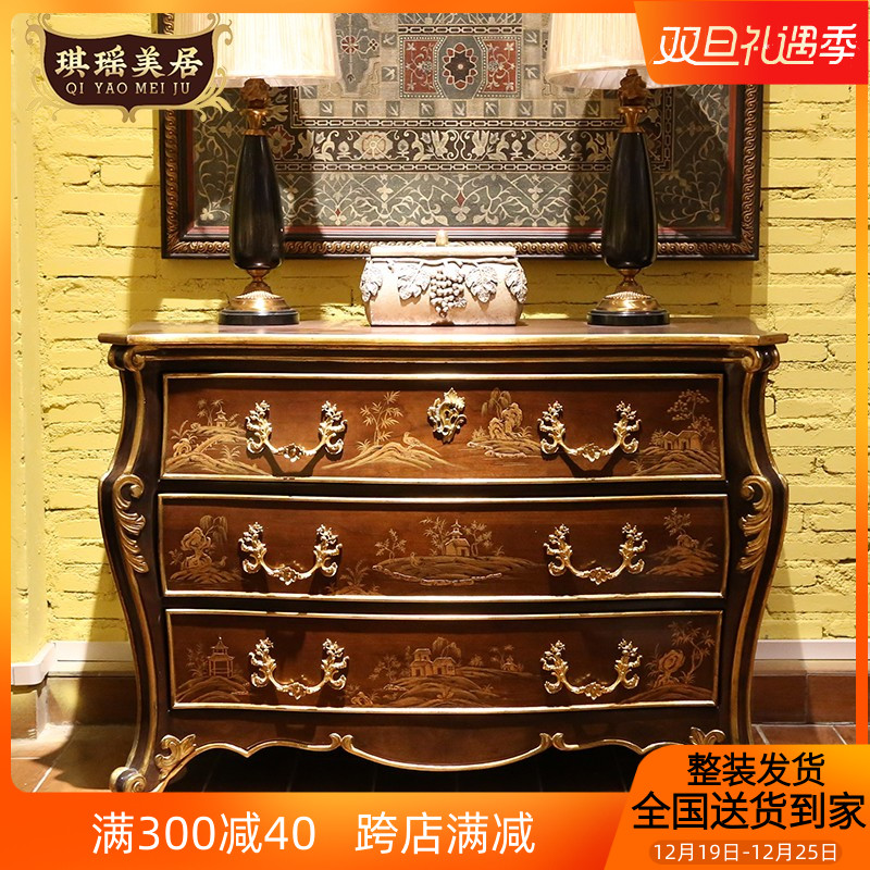 欧式艺术古d典玄关柜法式奢华金箔装饰柜实木雕花入户走廊门厅柜